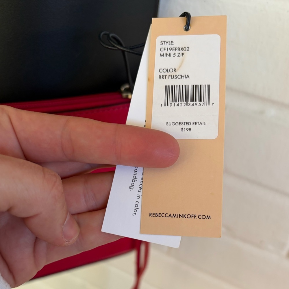 REBECCA MINKOFF Mini 5 Zip Leather Crossbody Bag in Bright Fuchsia, NEW W/ TAGS - Picture 7 of 10